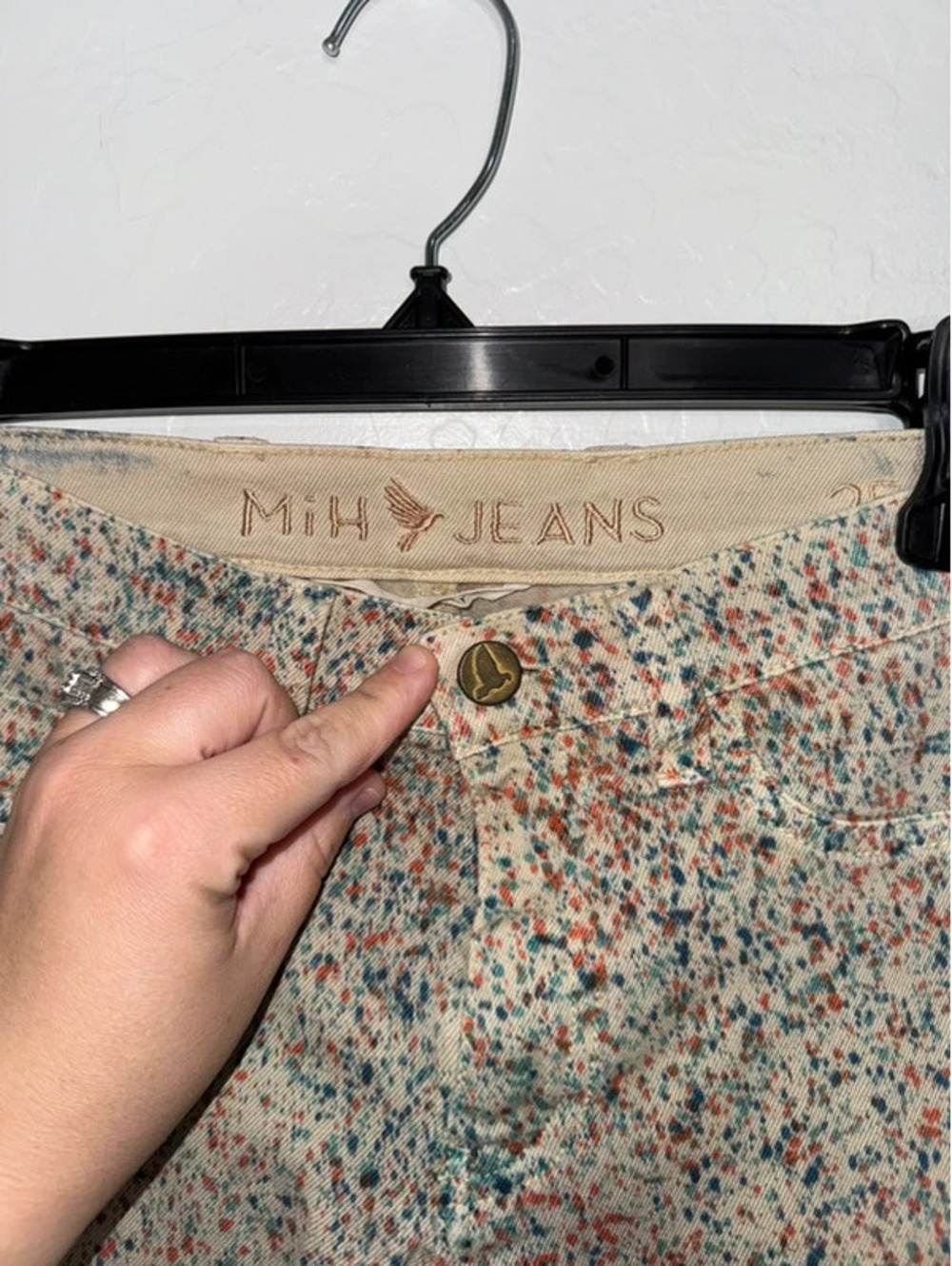 MiH BONN High Rise Super Skinny Leg Wash Multi Paint Splatter  Sz 25